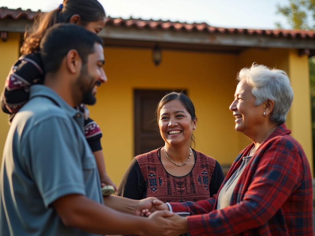 Familia guatemalteca feliz recibiendo llaves de su nueva casa