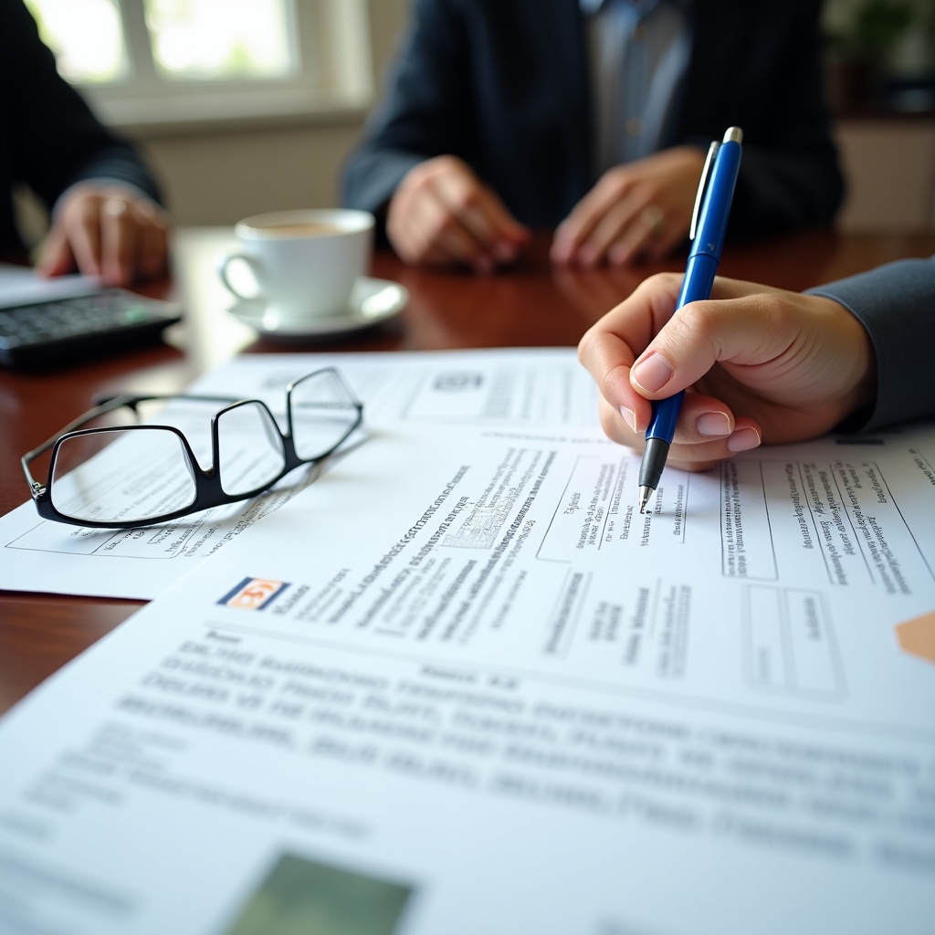 Documentos de programa de vivienda siendo firmados